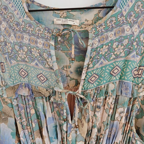 Spell & the Gypsy Free People Amethyst Maxi Boho Gown Turquoise Boho Dress XS - Picture 11 of 16